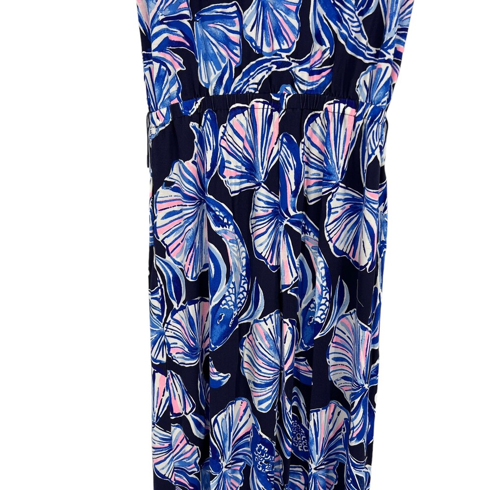 Lilly Pulitzer Alathea Jumpsuit Bright Navy in Reel Life Off Shoulder Size XS - Picture 4 of 13